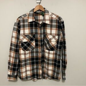 Stillwater Supply Co Men’s Plaid Shirt, Brown Black Cream, Size Medium Flannel